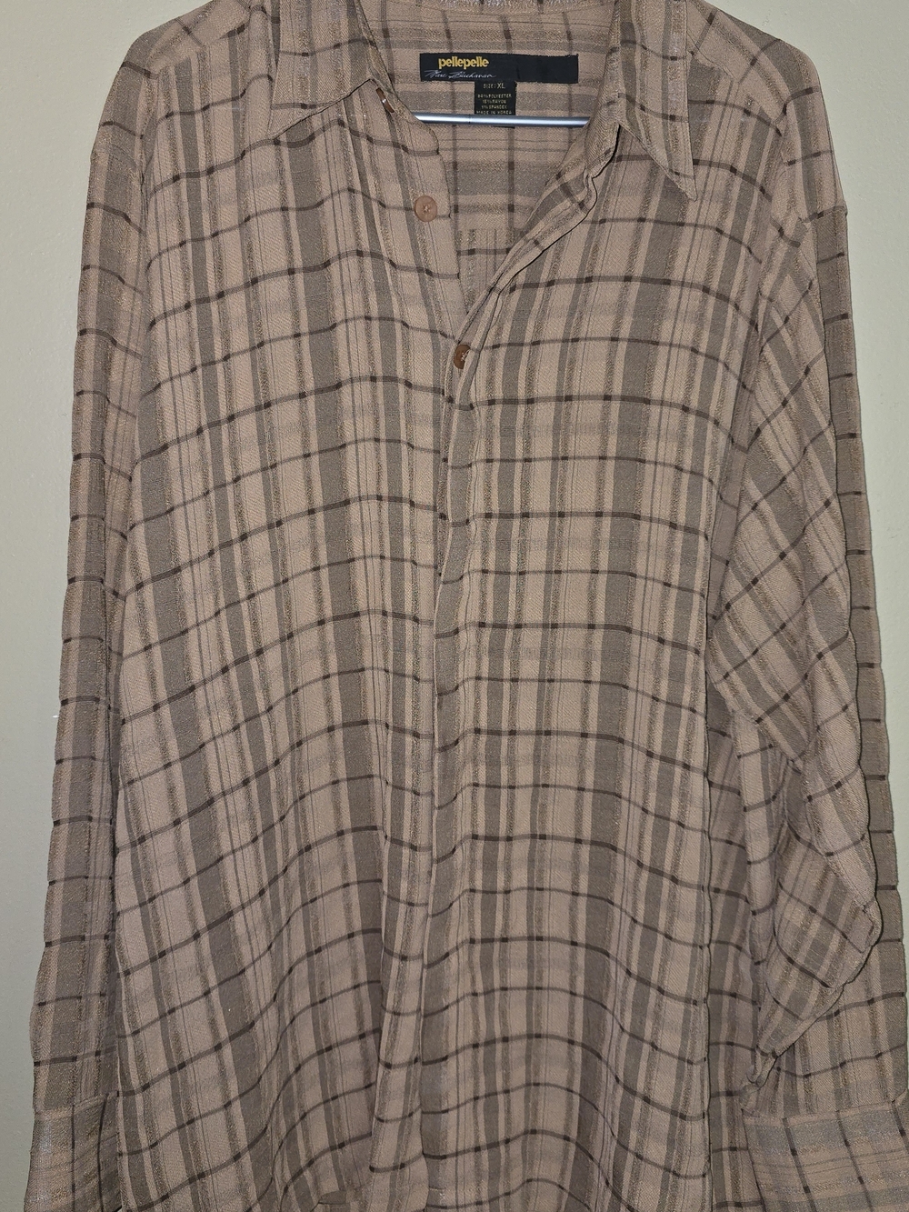 Pelle Pelle Men's Beige Plaid Button-Up Shirt